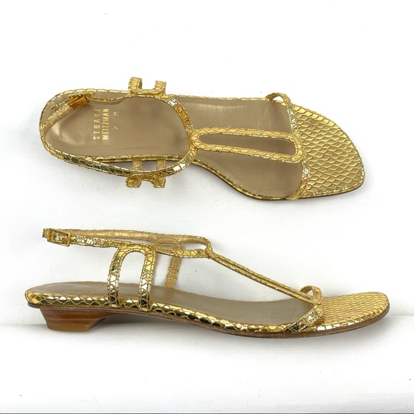 Salvatore Ferragamo Shoes - Stuart Weitzman Gold Metallic Python Leather Sandals 9 M